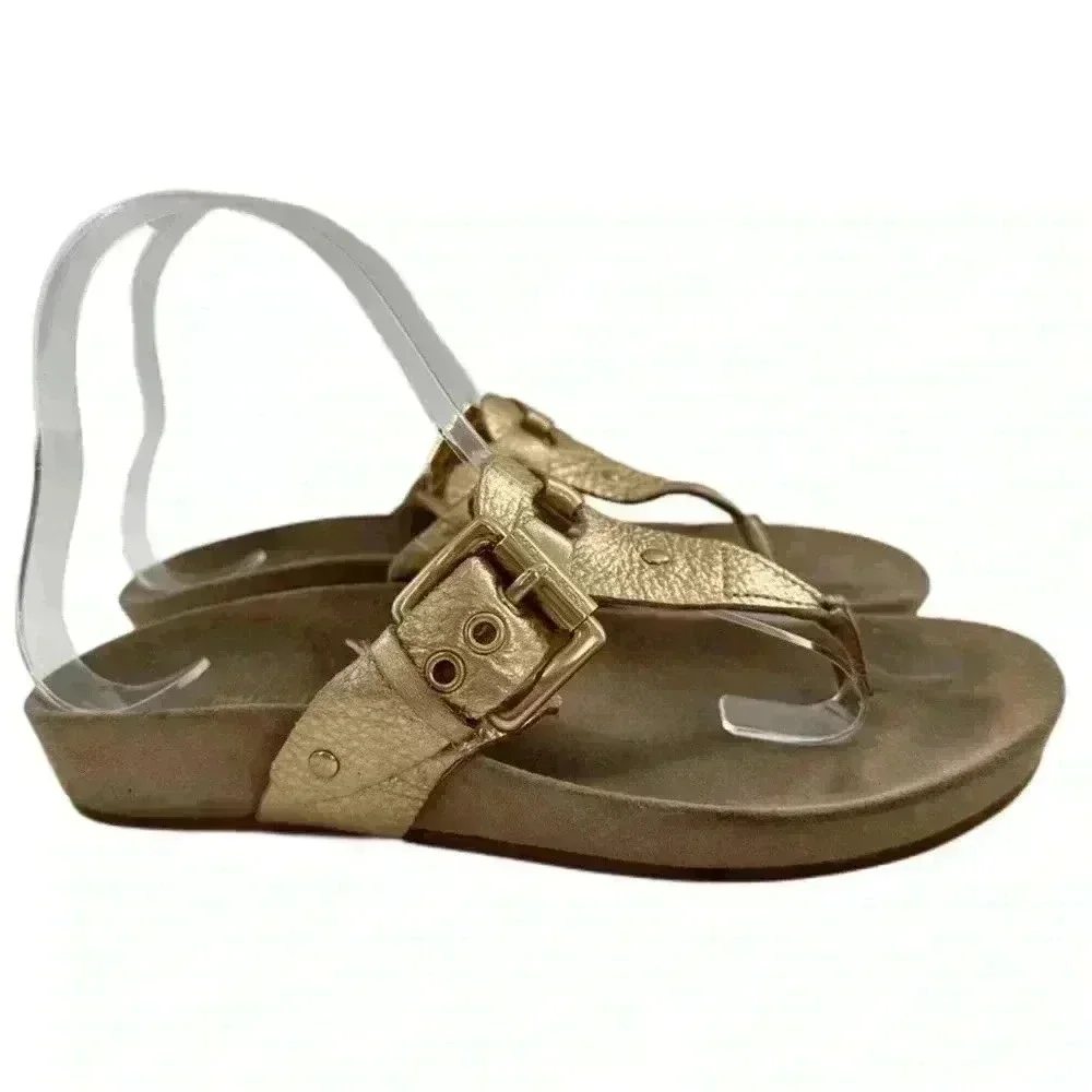 Michael Michael Kors sandals 6 gold metallic leather thong flip flop flatforms